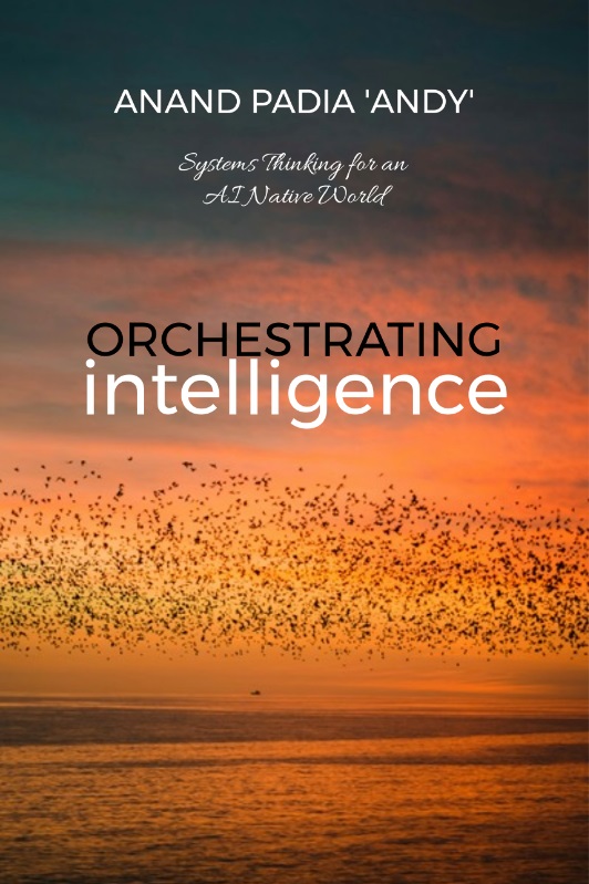 Orchestrating Intelligence — front cover: a murmuration over a sunset sea